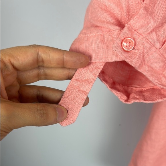 Harve Benard 100% Linen Salmon Relaxed Blouse with 3/4 Sleeves & Mandarin Collar - Picture 7 of 12
